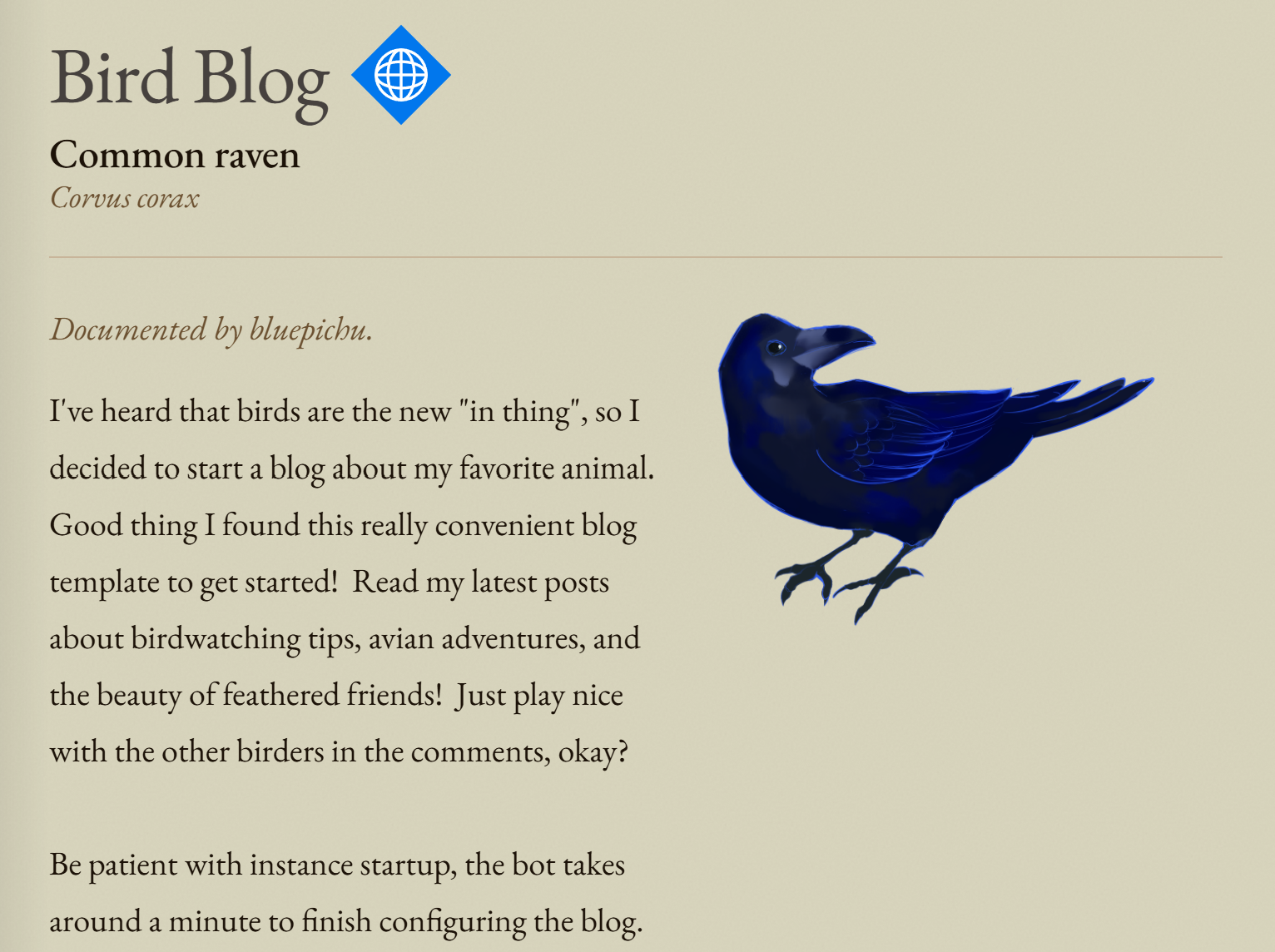 Bird Blog challenge description page